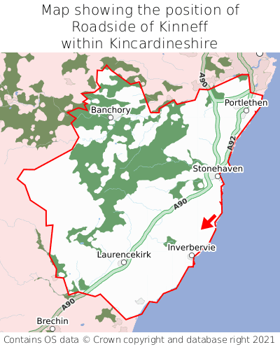 Map showing location of Roadside of Kinneff within Kincardineshire