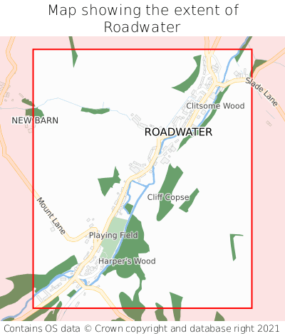 Map showing extent of Roadwater as bounding box