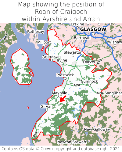 Map showing location of Roan of Craigoch within Ayrshire and Arran
