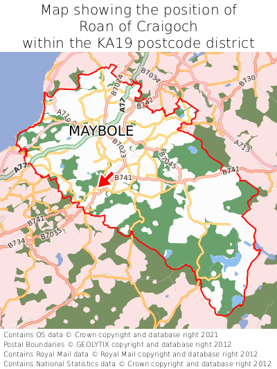 Map showing location of Roan of Craigoch within KA19