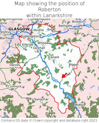 Map showing location of Roberton within Lanarkshire