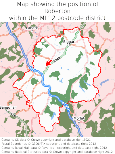 Map showing location of Roberton within ML12