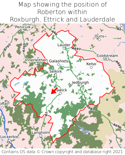 Map showing location of Roberton within Roxburgh, Ettrick and Lauderdale