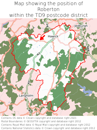 Map showing location of Roberton within TD9