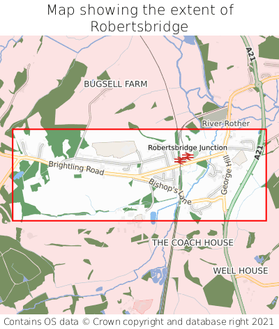 Map showing extent of Robertsbridge as bounding box