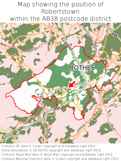 Map showing location of Robertstown within AB38