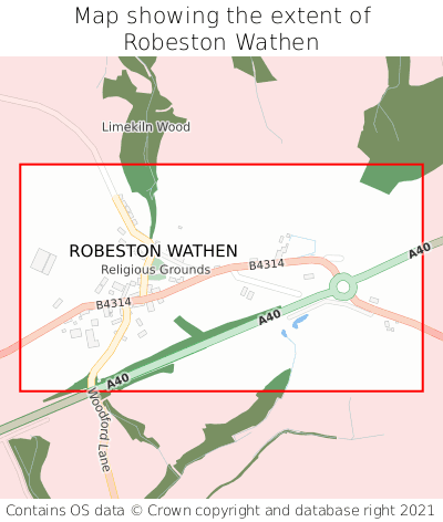 Map showing extent of Robeston Wathen as bounding box