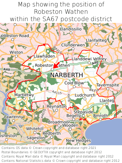 Map showing location of Robeston Wathen within SA67