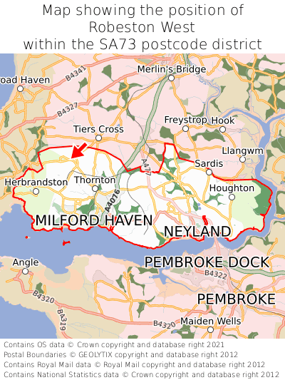 Map showing location of Robeston West within SA73