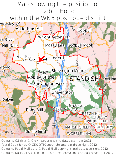 Map showing location of Robin Hood within WN6