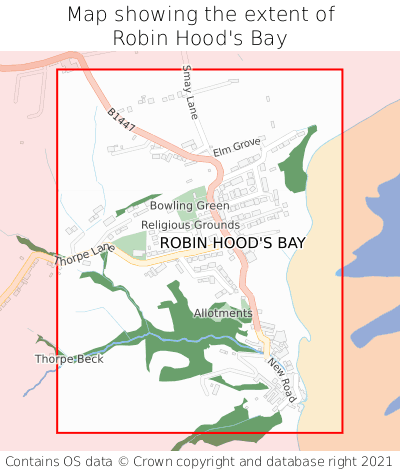 Map showing extent of Robin Hood's Bay as bounding box