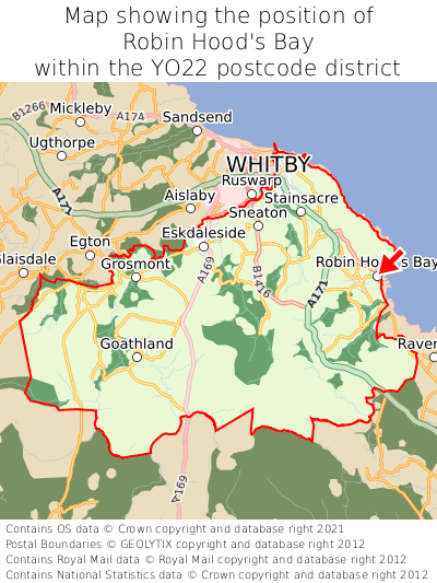 Map showing location of Robin Hood's Bay within YO22