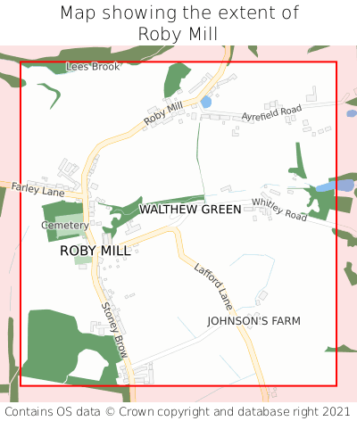 Map showing extent of Roby Mill as bounding box