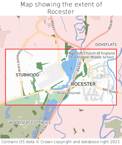 Map showing extent of Rocester as bounding box