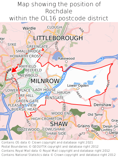 Map showing location of Rochdale within OL16