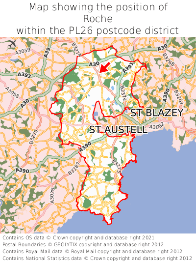 Map showing location of Roche within PL26