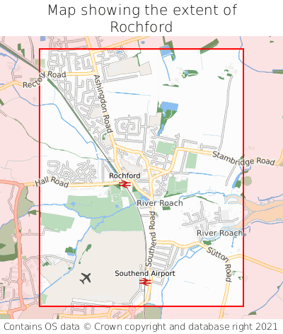 Map showing extent of Rochford as bounding box