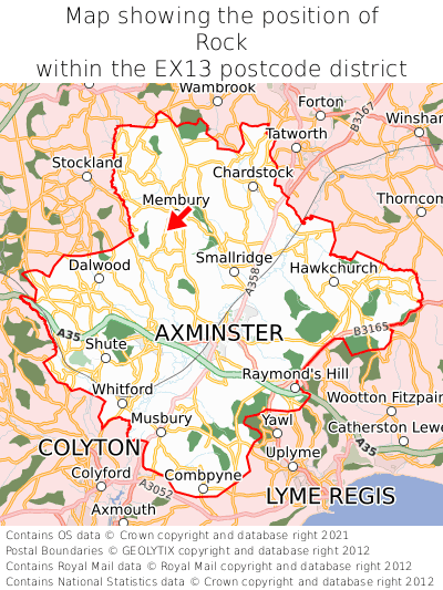 Map showing location of Rock within EX13