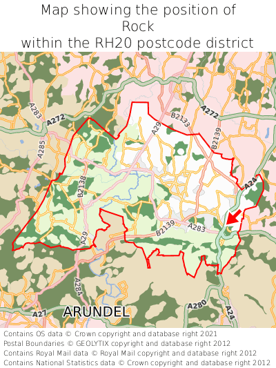 Map showing location of Rock within RH20