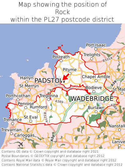 Map showing location of Rock within PL27