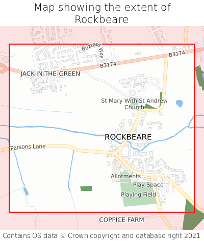 Map showing extent of Rockbeare as bounding box