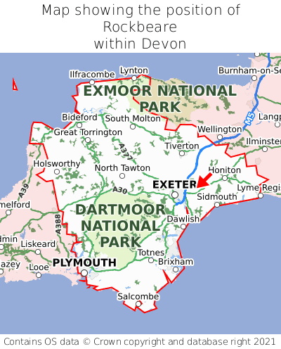 Map showing location of Rockbeare within Devon