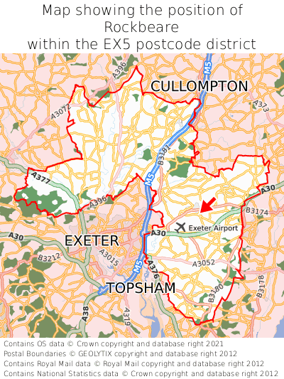 Map showing location of Rockbeare within EX5