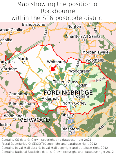 Map showing location of Rockbourne within SP6