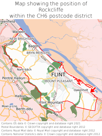 Map showing location of Rockcliffe within CH6