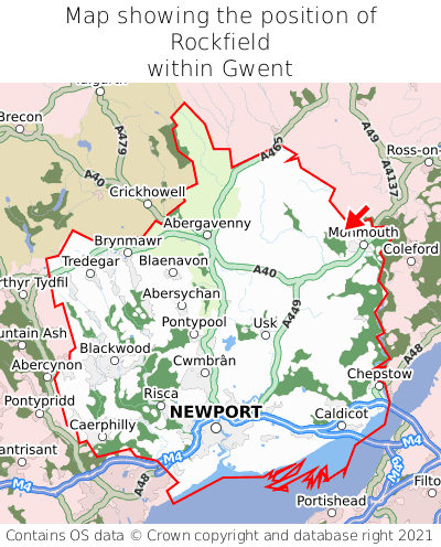 Map showing location of Rockfield within Gwent