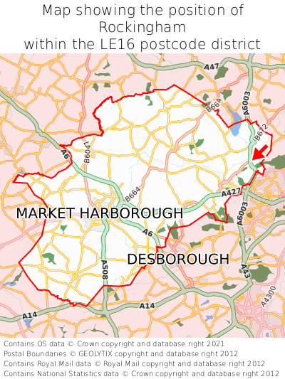 Map showing location of Rockingham within LE16