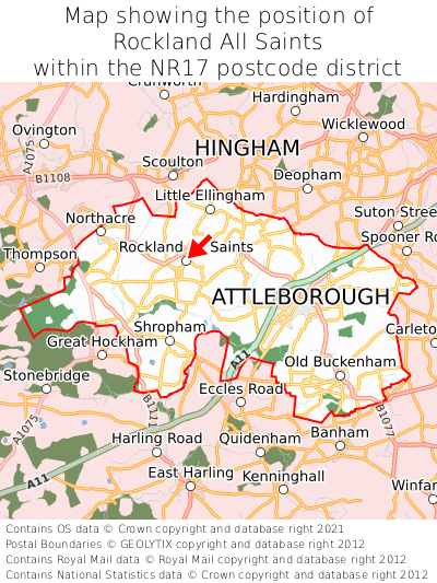 Map showing location of Rockland All Saints within NR17