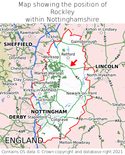 Map showing location of Rockley within Nottinghamshire