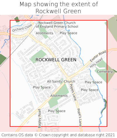 Map showing extent of Rockwell Green as bounding box