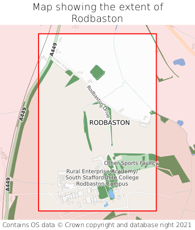 Map showing extent of Rodbaston as bounding box