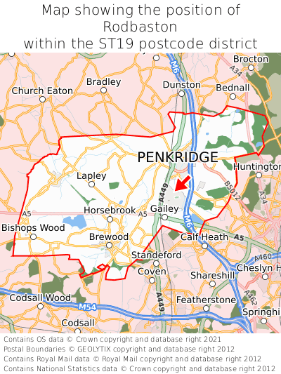 Map showing location of Rodbaston within ST19