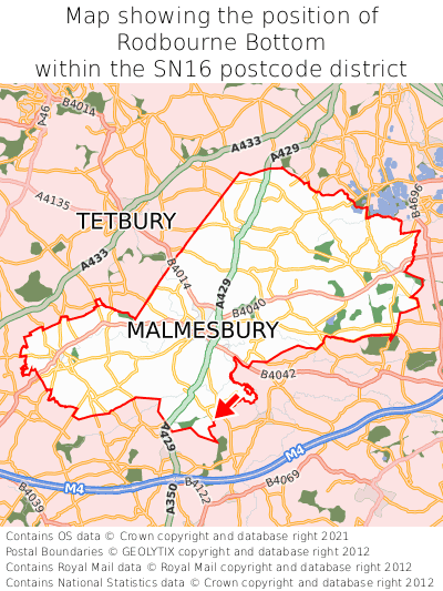 Map showing location of Rodbourne Bottom within SN16