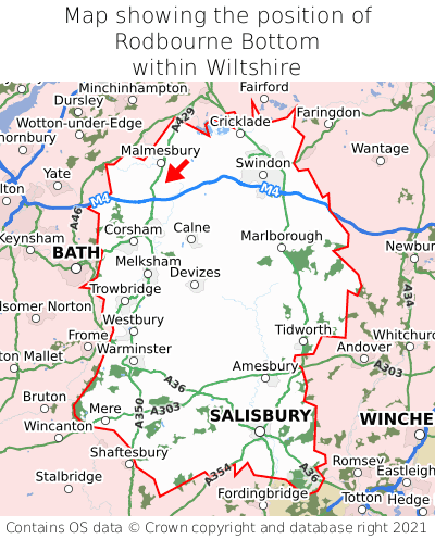 Map showing location of Rodbourne Bottom within Wiltshire