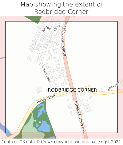 Map showing extent of Rodbridge Corner as bounding box