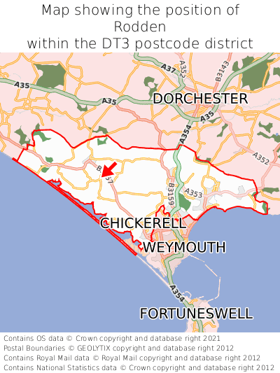 Map showing location of Rodden within DT3