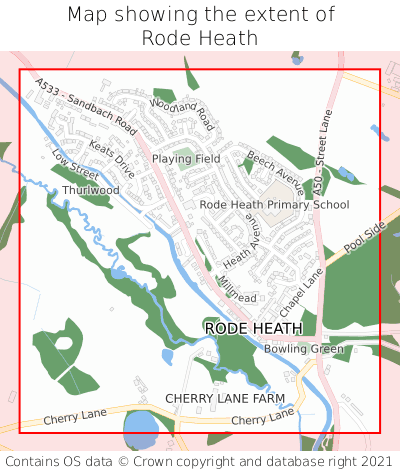 Map showing extent of Rode Heath as bounding box
