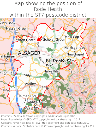 Map showing location of Rode Heath within ST7