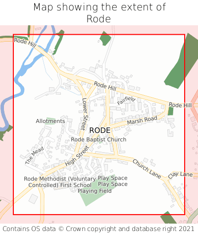 Map showing extent of Rode as bounding box