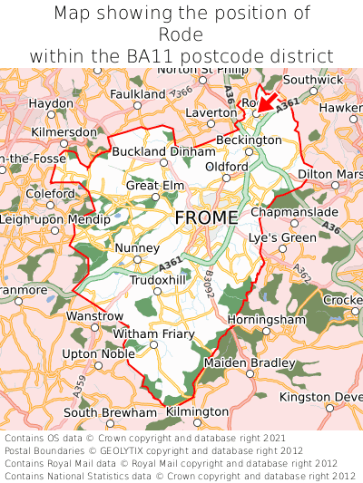 Map showing location of Rode within BA11