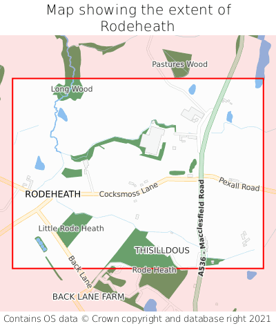 Map showing extent of Rodeheath as bounding box