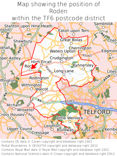 Map showing location of Roden within TF6