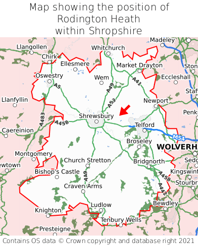 Map showing location of Rodington Heath within Shropshire
