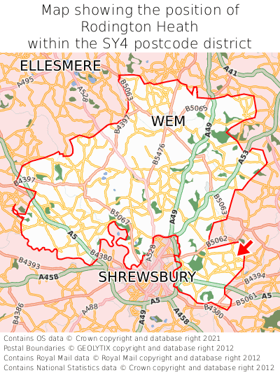 Map showing location of Rodington Heath within SY4