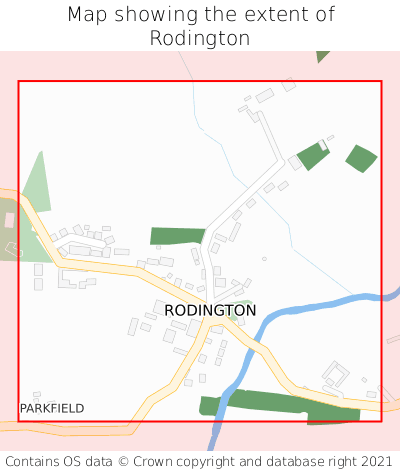 Map showing extent of Rodington as bounding box