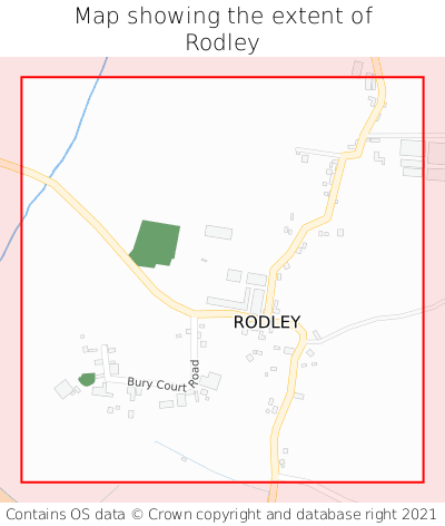 Map showing extent of Rodley as bounding box